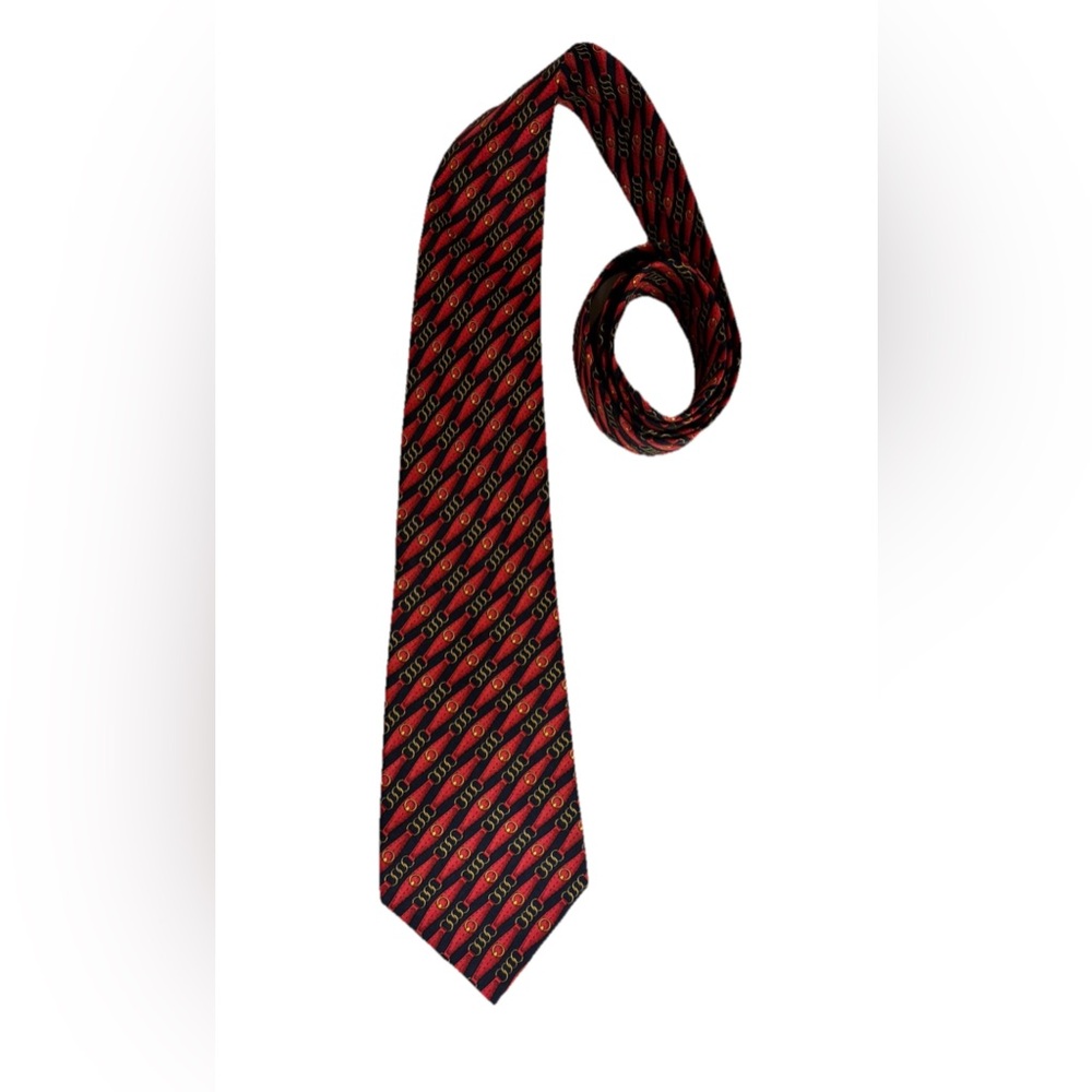 Celine Red and Black Diagonal Pattern Tie